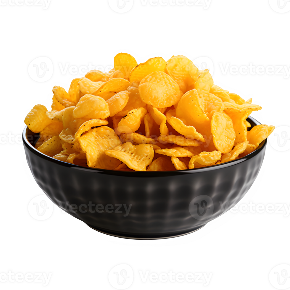 AI generated corn flakes in a bowl isolated on transparent background ,generative ai png