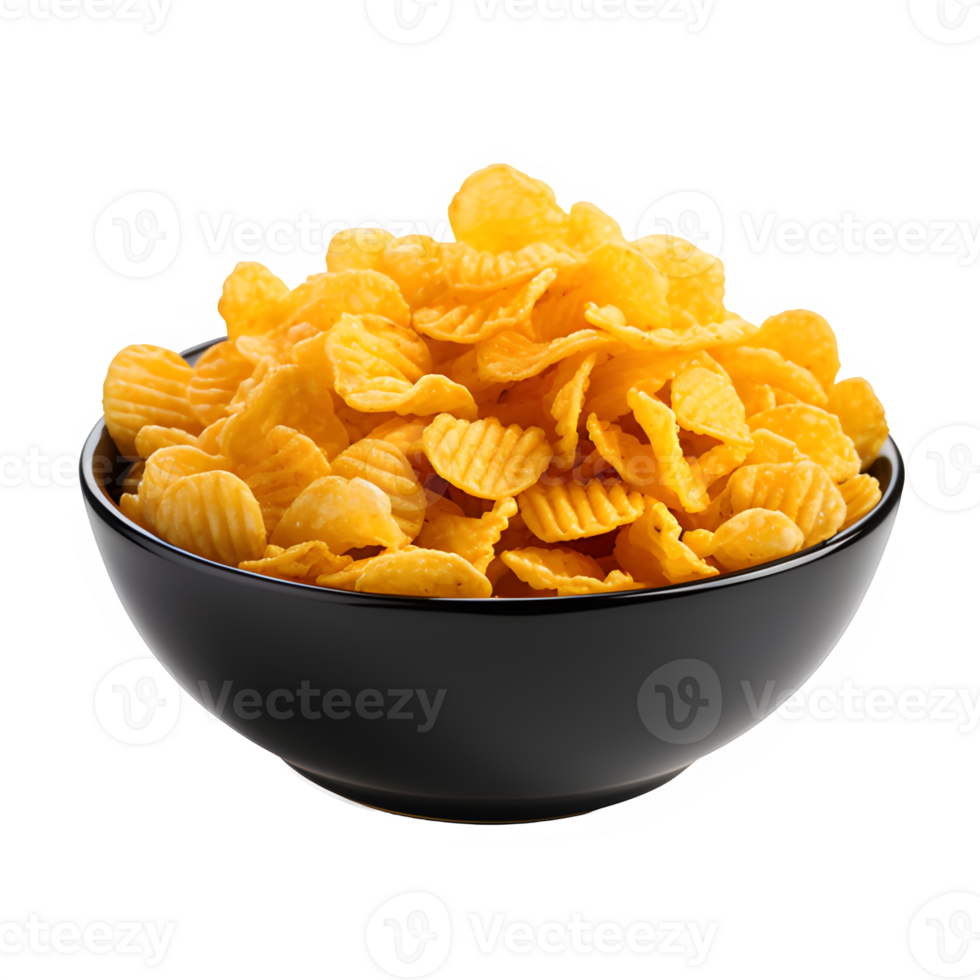 AI generated corn flakes in a bowl isolated on transparent background ,generative ai png