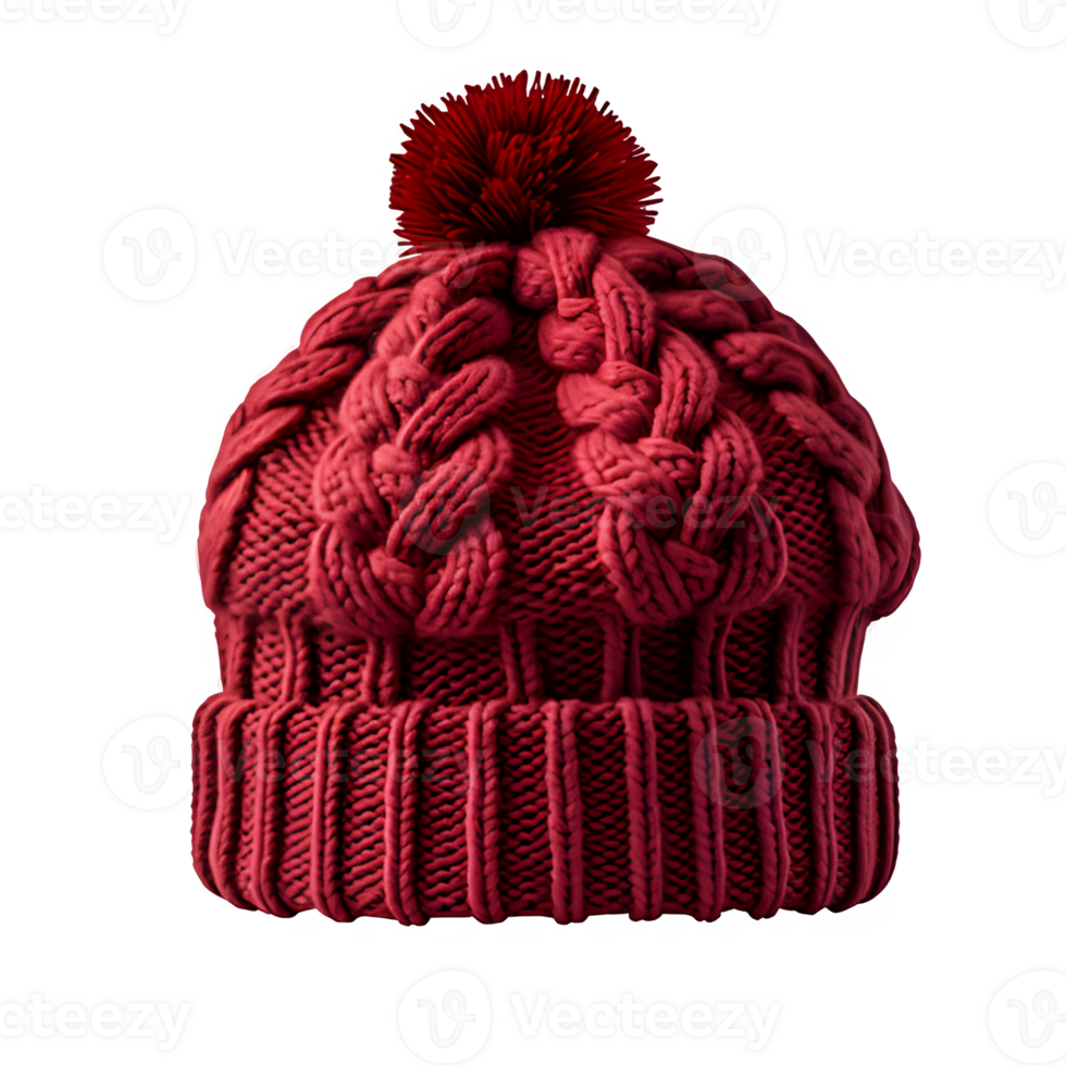 AI generated red knitted hat isolated on transparent background ,knitted hat png ,generative ai