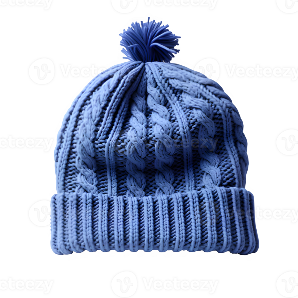 AI generated blue knitted hat isolated on transparent background ,knitted hat png ,generative ai