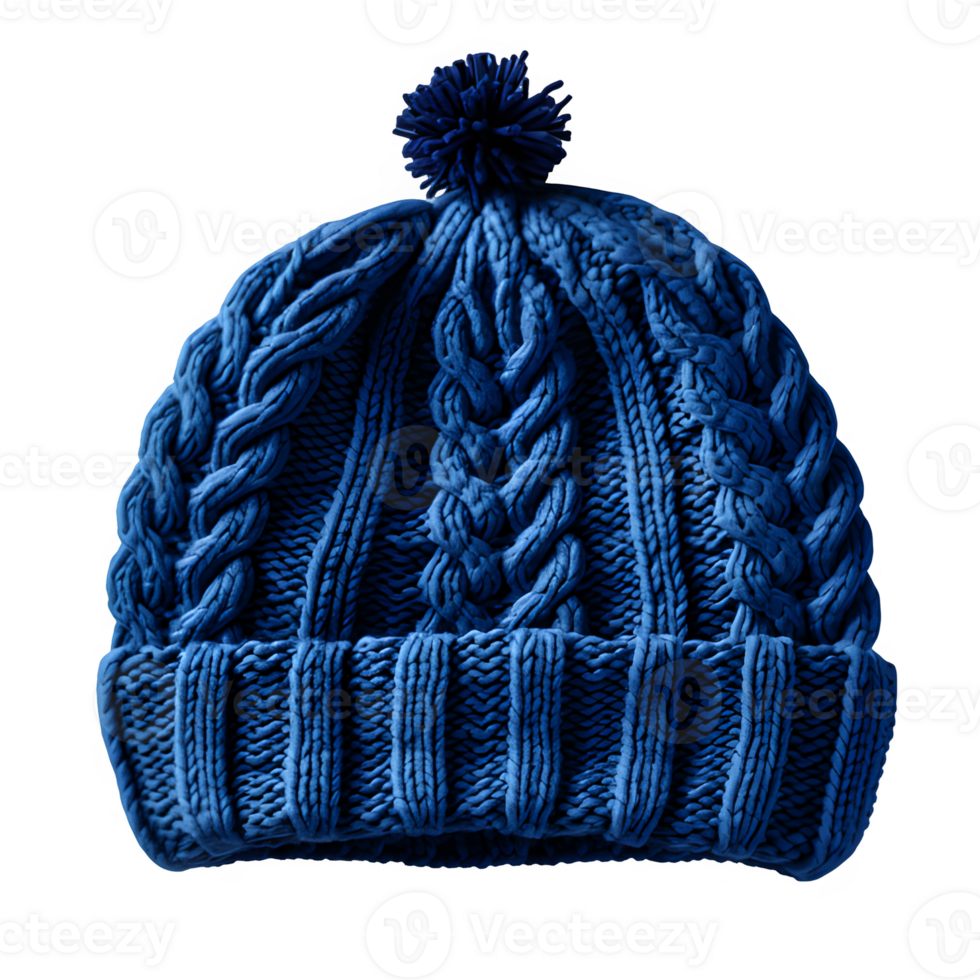 AI generated blue knitted hat isolated on transparent background ,knitted hat png ,generative ai
