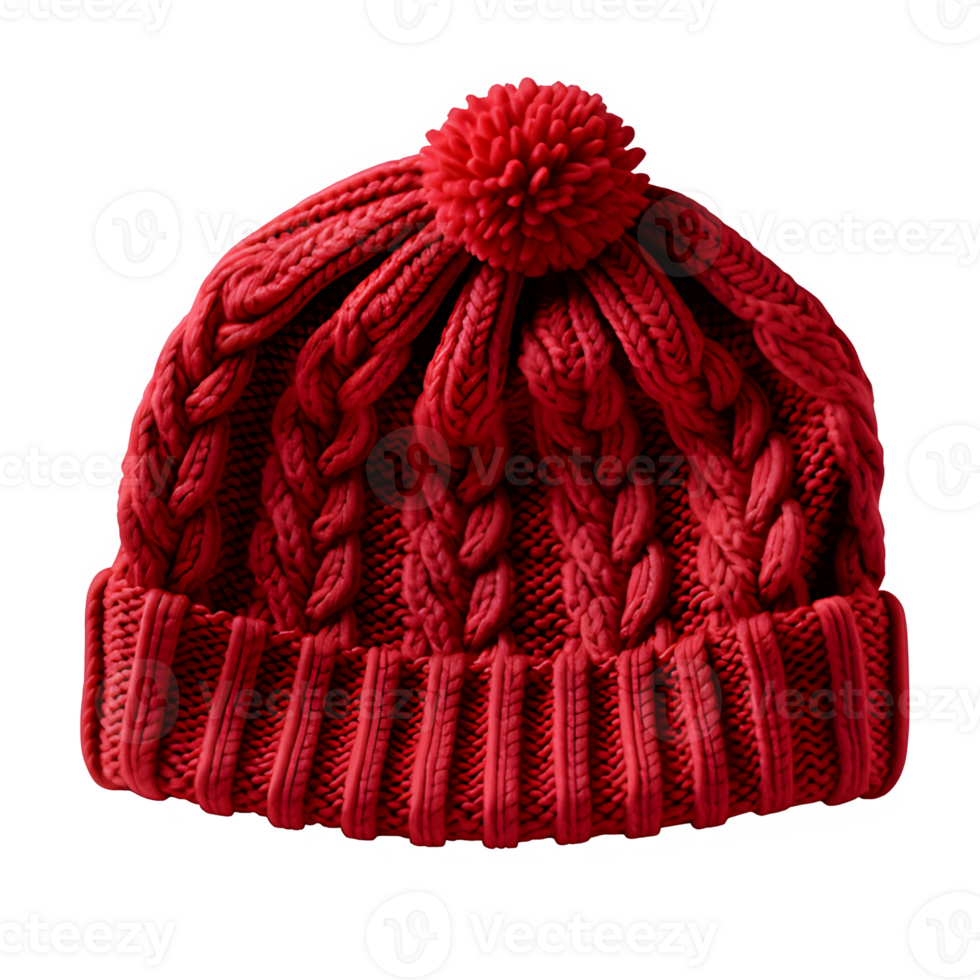 AI generated red knitted hat isolated on transparent background ,knitted hat png ,generative ai