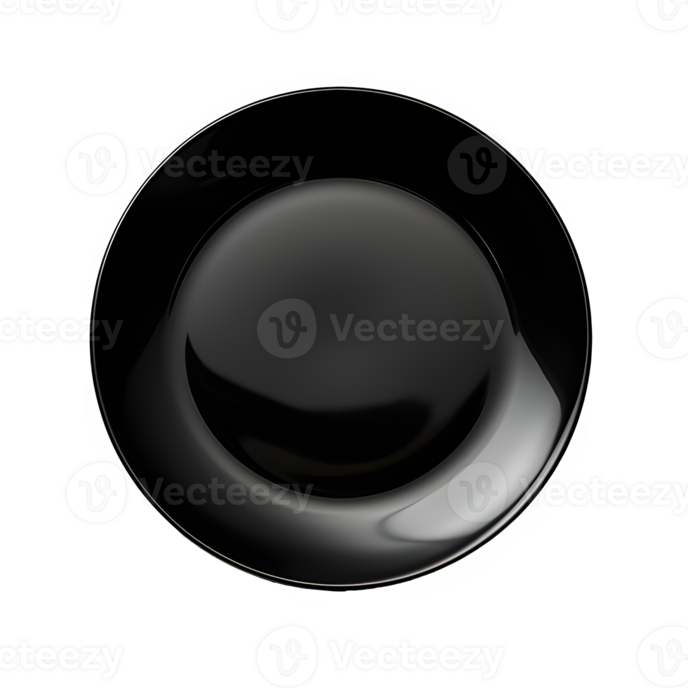 AI generated top view black ceramic plate isolated on transparent background ,generative ai png
