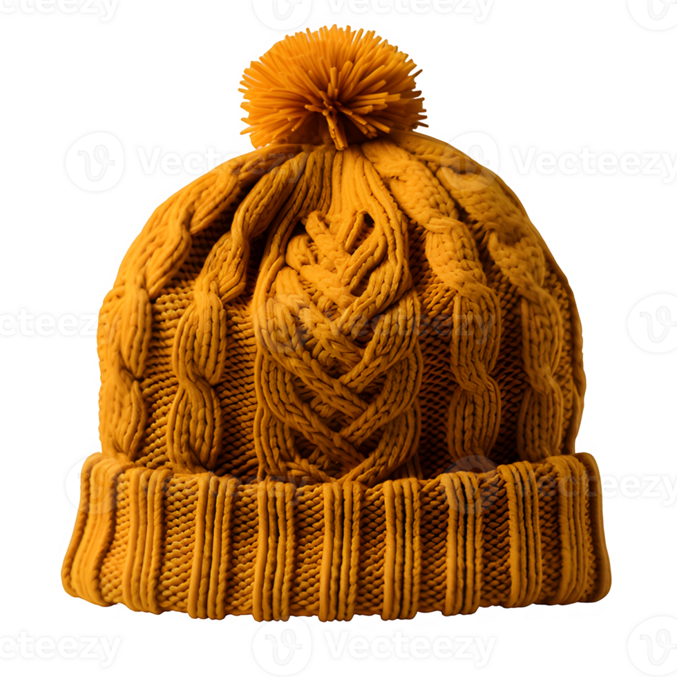AI generated yellow knitted hat isolated on transparent background ,knitted hat png ,generative ai