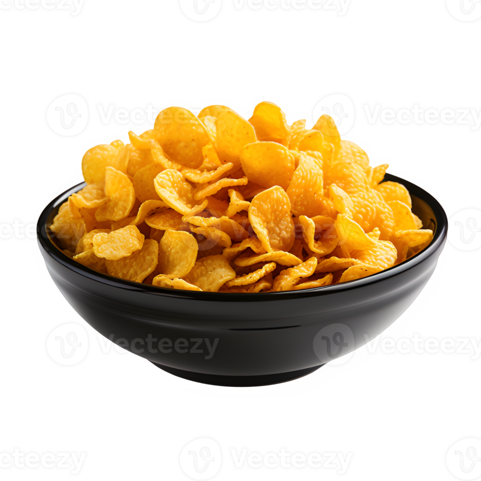 AI generated corn flakes in a bowl isolated on transparent background ,generative ai png