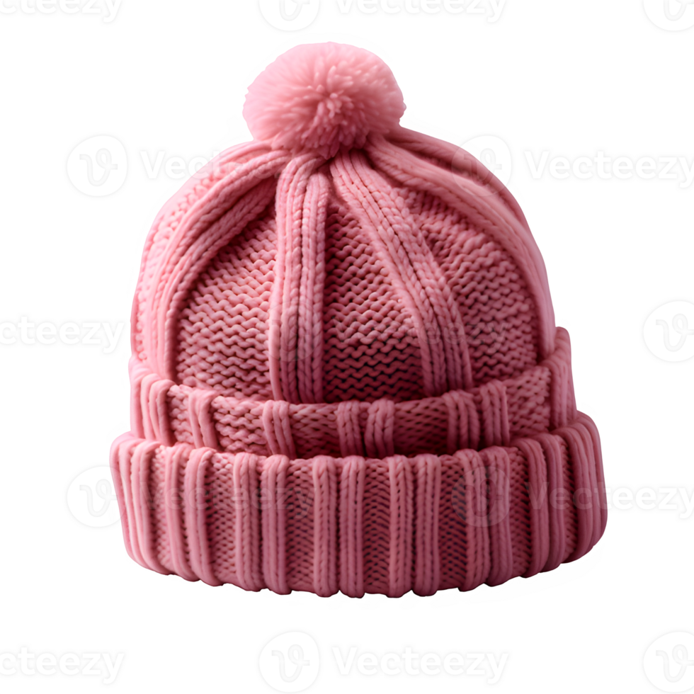 AI generated pink knitted hat isolated on transparent background ,knitted hat png ,generative ai