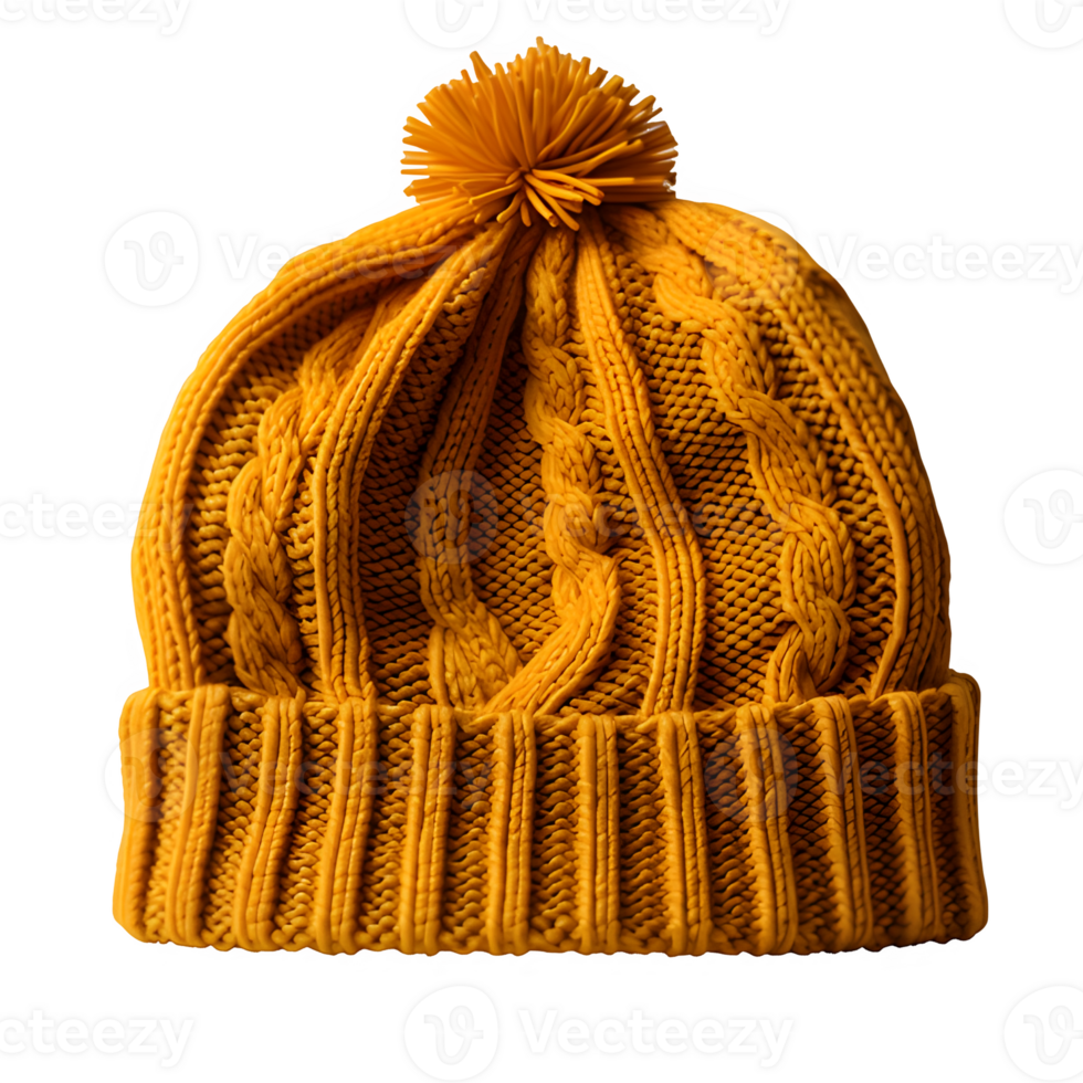 AI generated yellow knitted hat isolated on transparent background ,knitted hat png ,generative ai