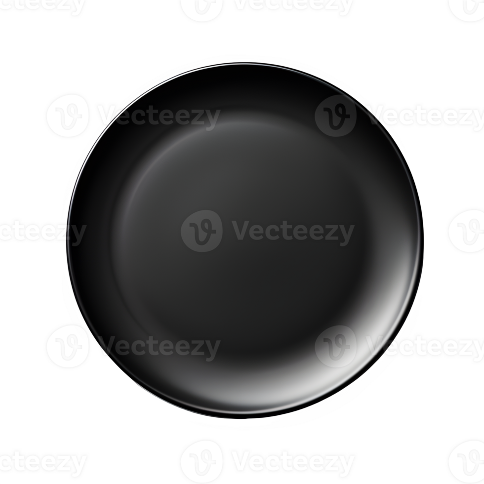 AI generated top view black ceramic plate isolated on transparent background ,generative ai png
