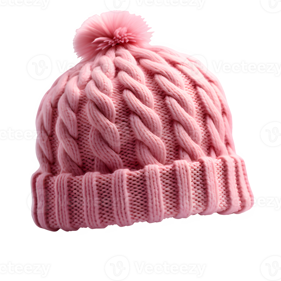 AI generated pink knitted hat isolated on transparent background ,knitted hat png ,generative ai
