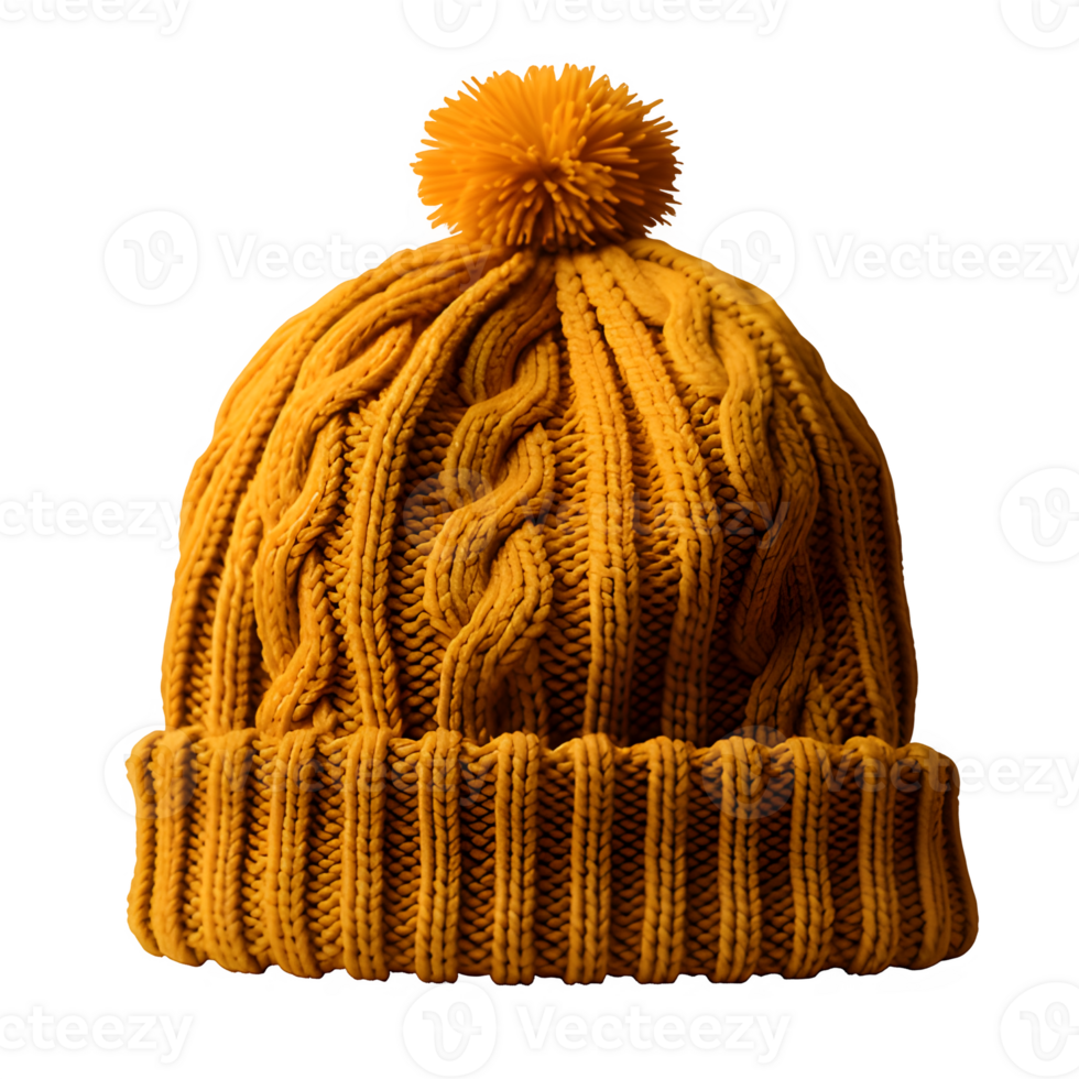 AI generated yellow knitted hat isolated on transparent background ,knitted hat png ,generative ai