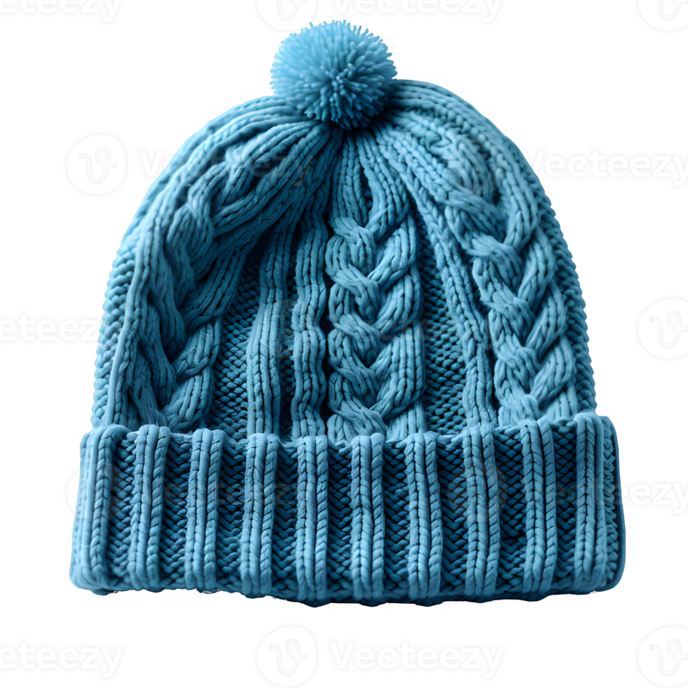 AI generated blue knitted hat isolated on transparent background ,knitted hat png ,generative ai