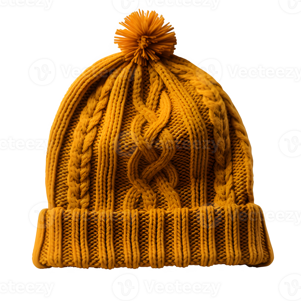 AI generated yellow knitted hat isolated on transparent background ,knitted hat png ,generative ai