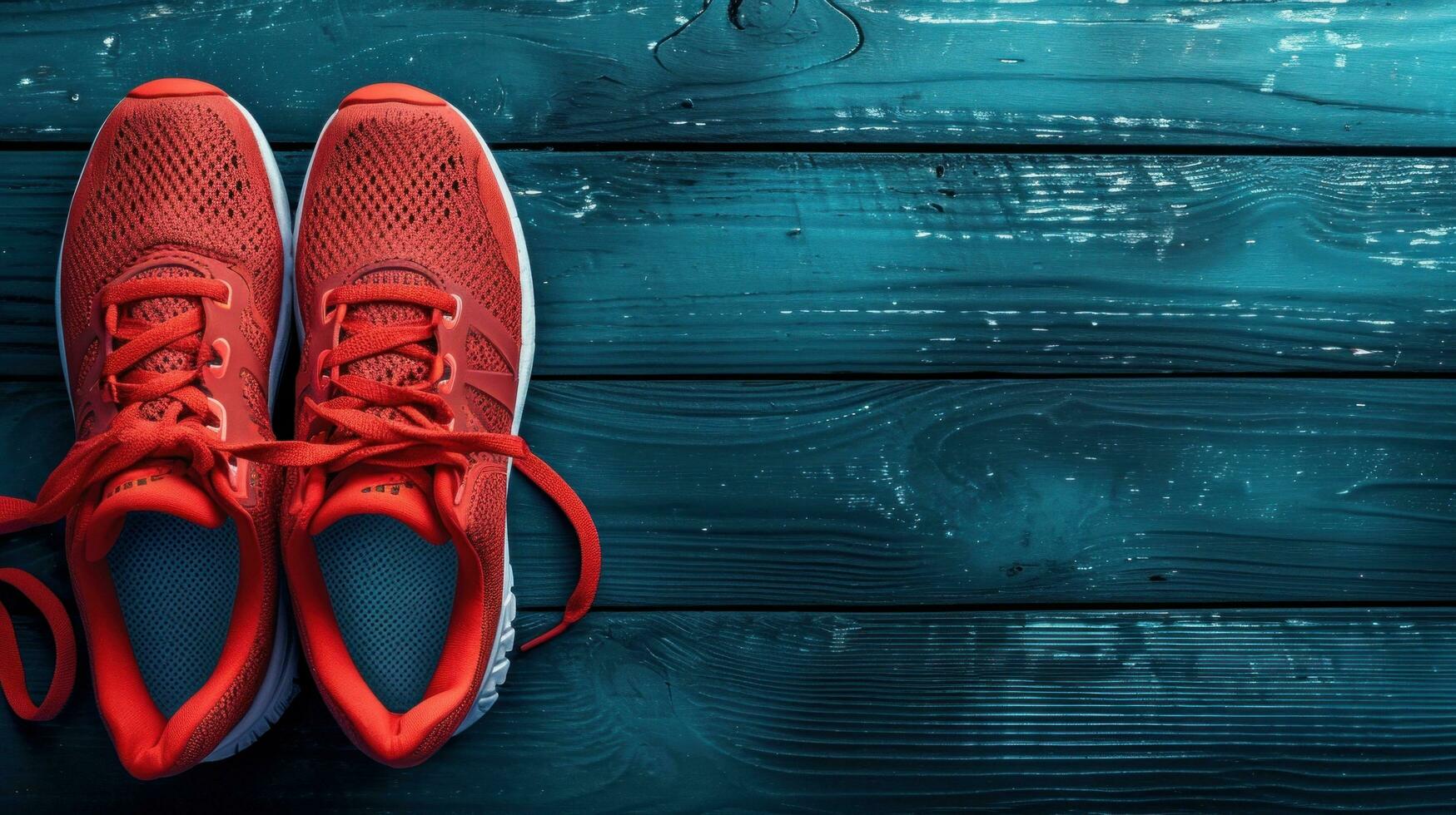 AI generated sporting shoes advertisment background with copy space photo