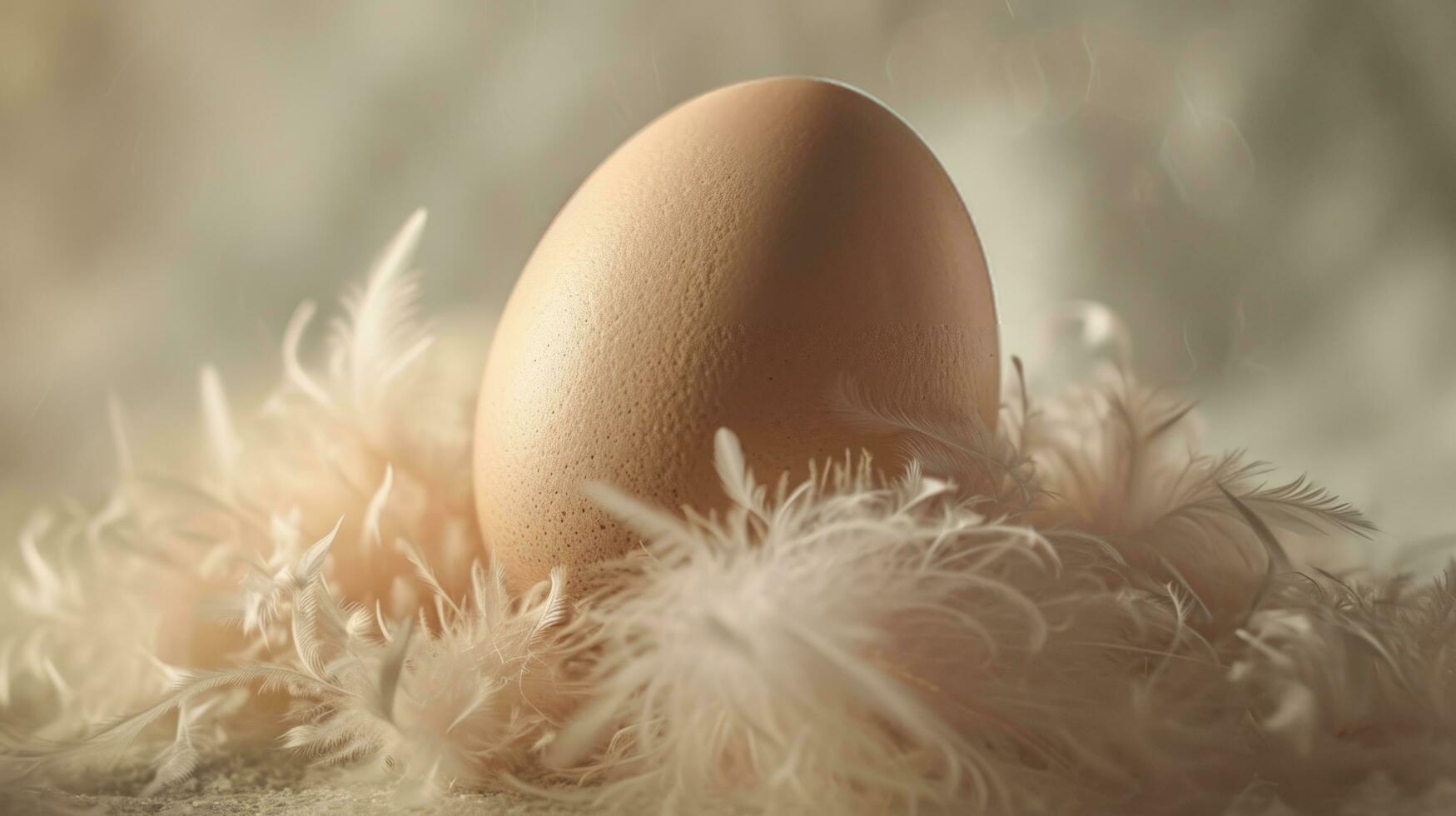 AI generated an egg with feathers and feathers on a surface photo
