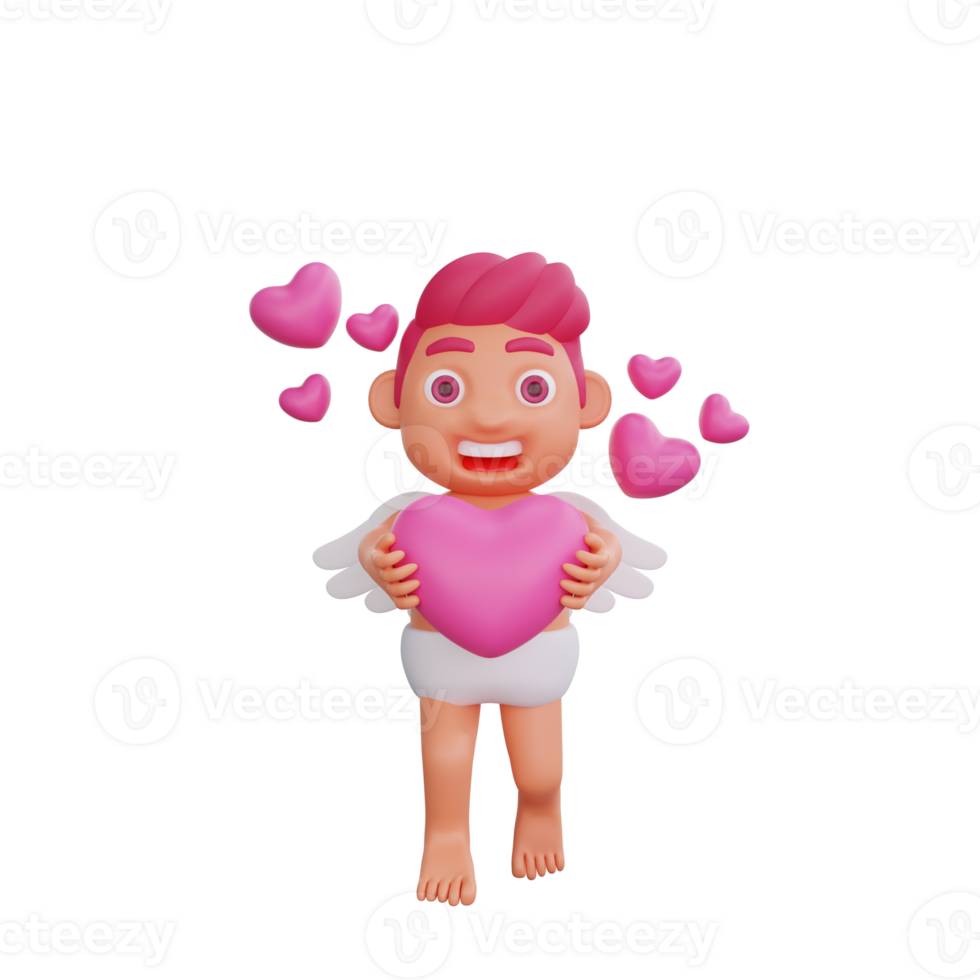3D illustration of Valentine Cupid character holding a heart png