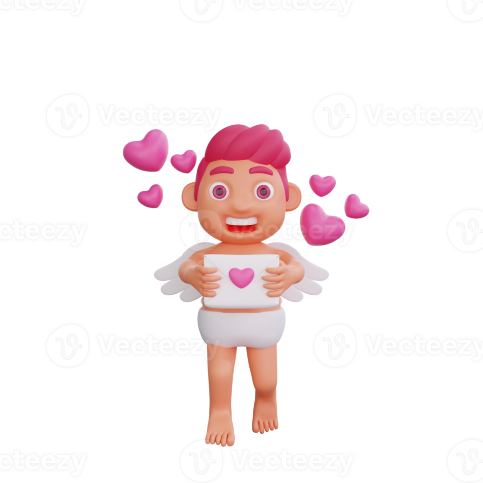 3D illustration of Valentine Cupid character holding a love letter png