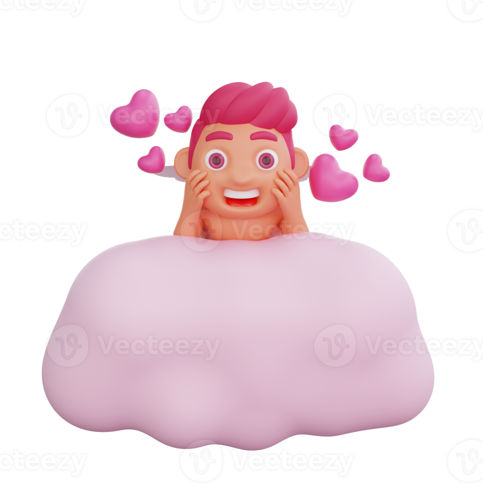 3D illustration of Valentine Cupid character relaxing on a cloud png