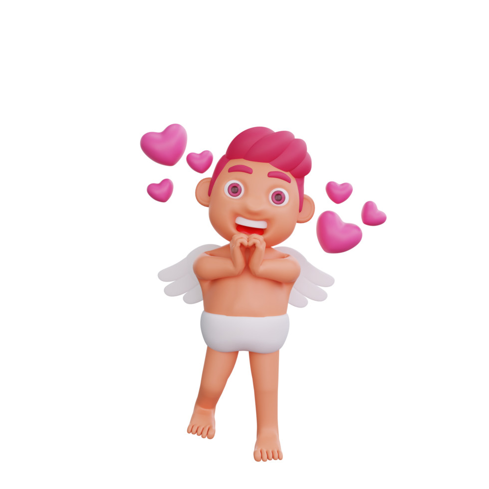 3D illustration of Valentine Cupid character beaming with joy png