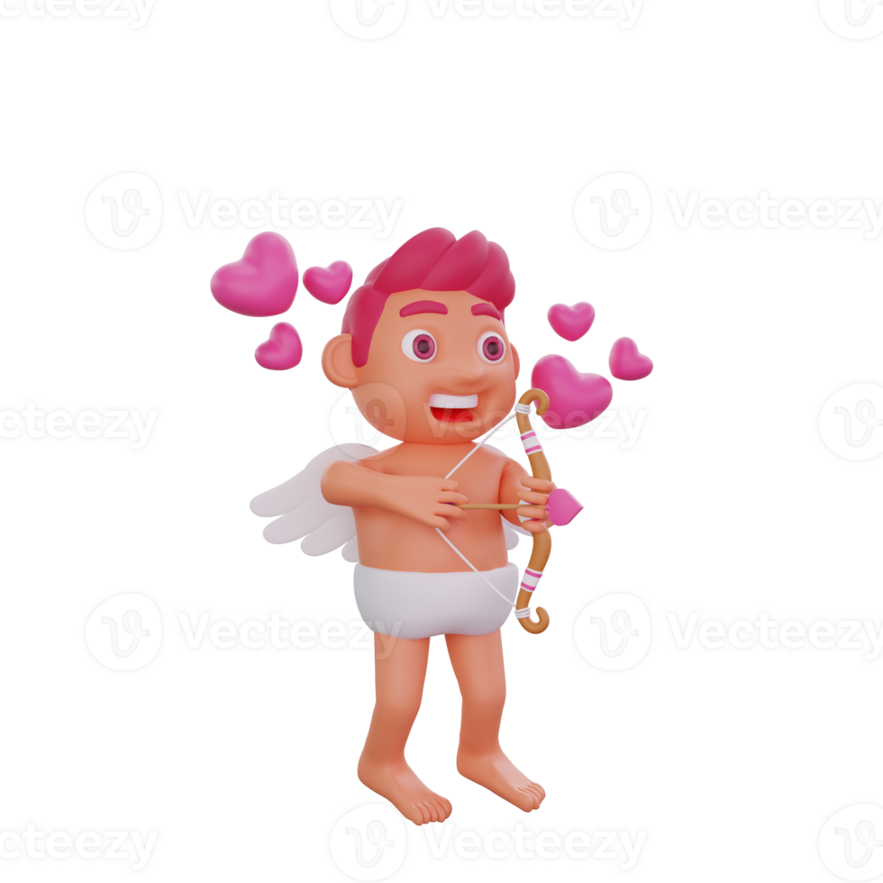 3D illustration of Valentine Cupid character ready to spread love png