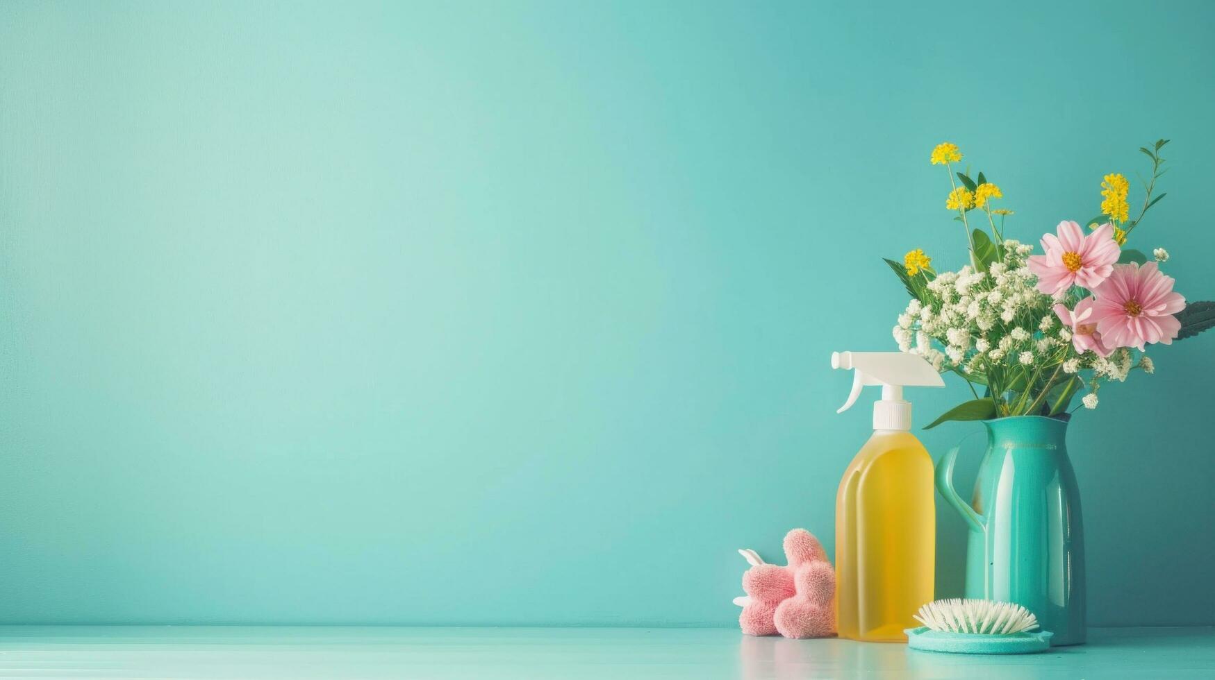 AI generated spring cleaning advertisment background with copy space photo