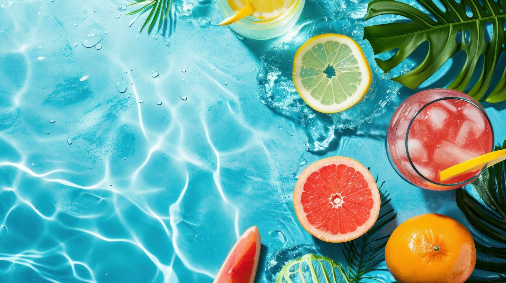 AI generated Summer pool party advertisment background with copy space photo
