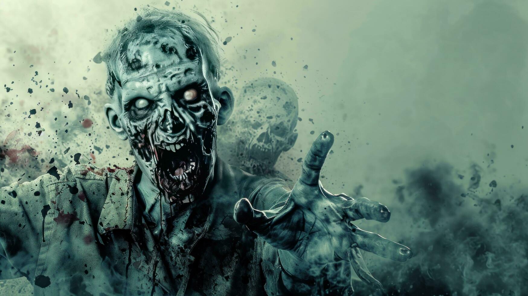 AI generated Zombie party advertisment background with copy space photo