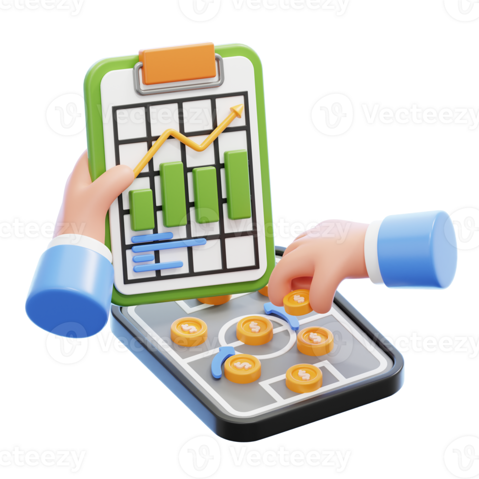 hand innehav Urklipp med 3d finansiell Diagram ikon för strategisk finansiell planera png