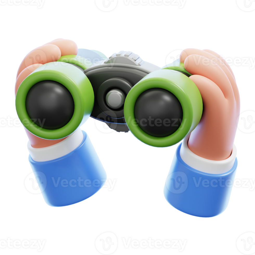 Binoculars in hand 3d illustration png