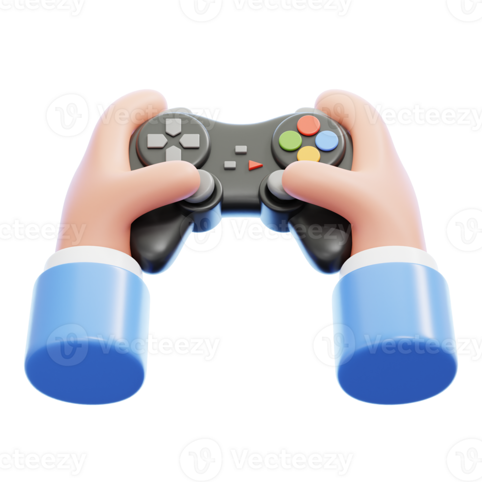 Hand holding a gamepad isolated. 3d rendering. png