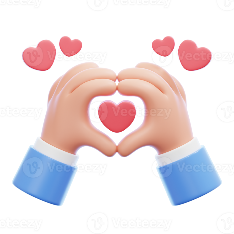 Hands making a heart shape with their fingers 3d illustration isolated. png