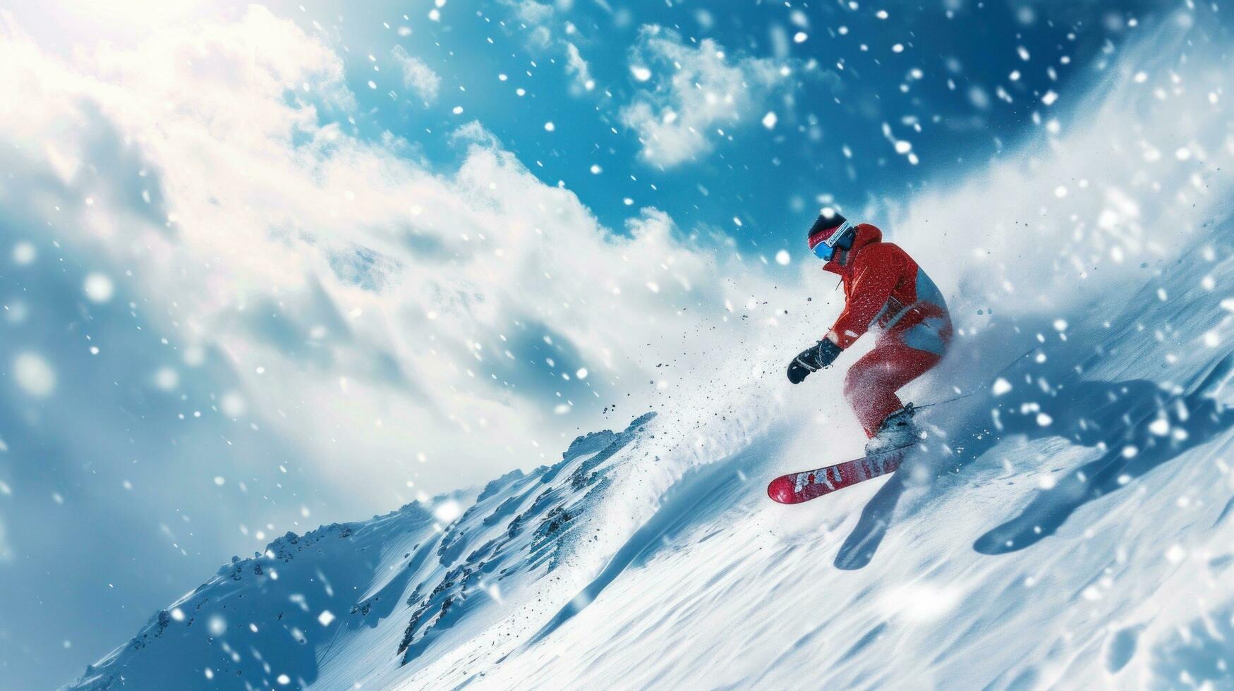 AI generated Snowboarding advertisment background with copy space photo