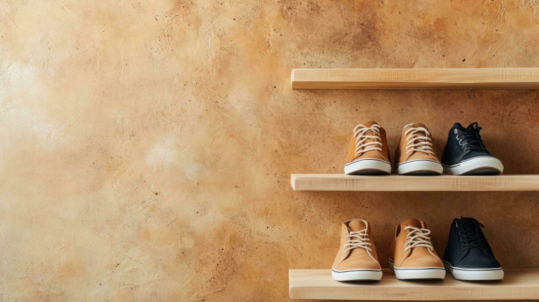 AI generated shoes store advertisment background with copy space photo