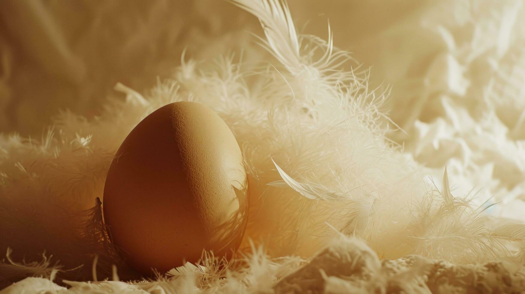 AI generated an egg with feathers and feathers on a surface photo