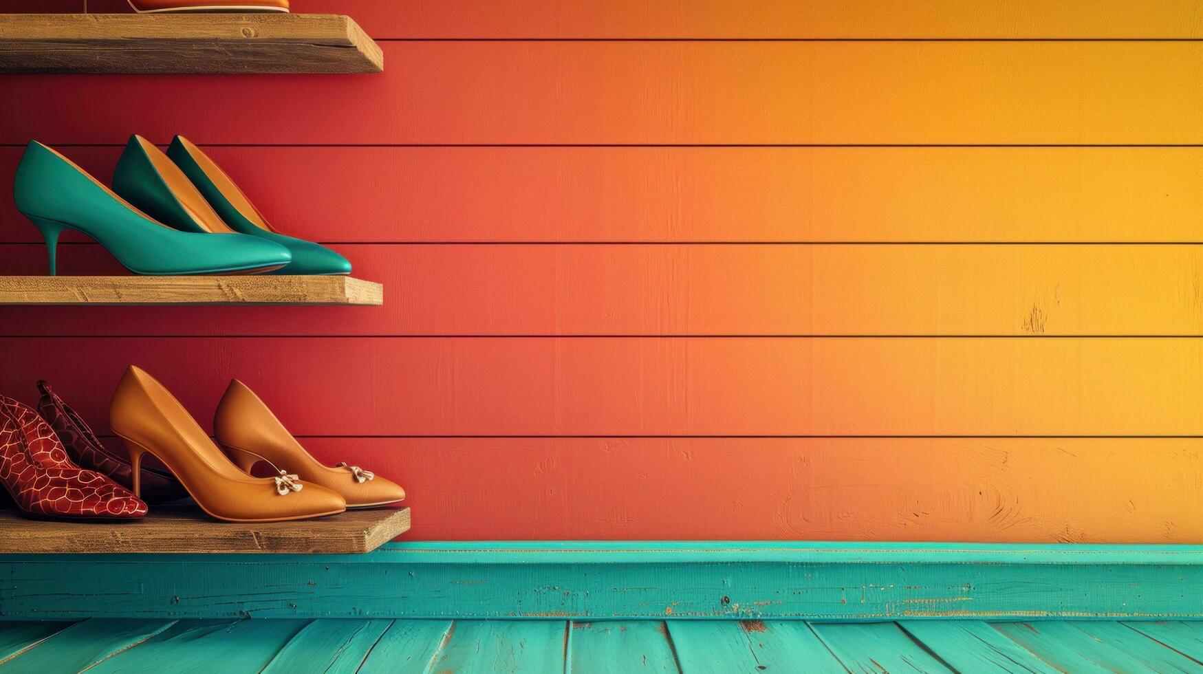 AI generated shoes store advertisment background with copy space photo