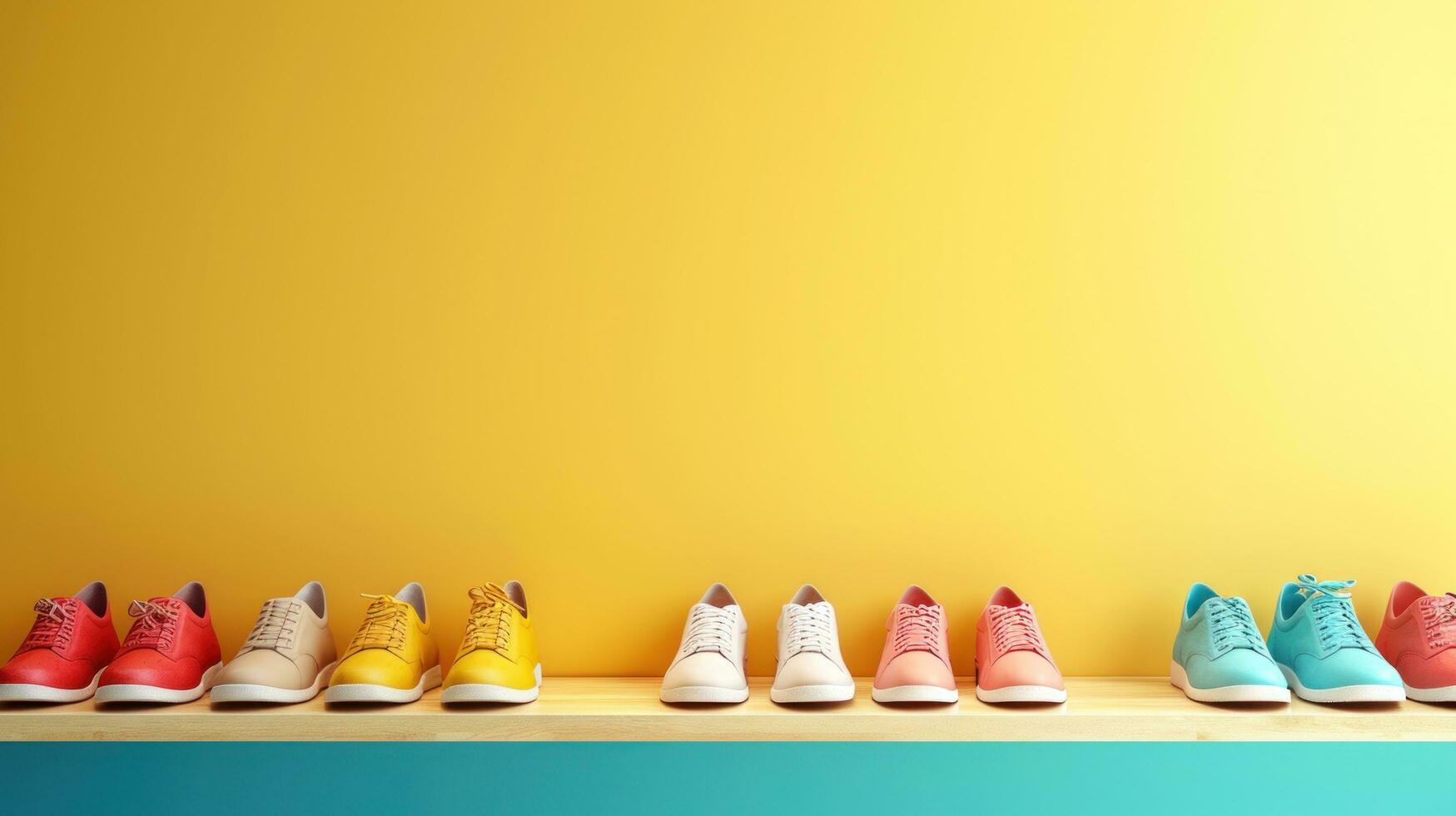 AI generated shoes store advertisment background with copy space photo