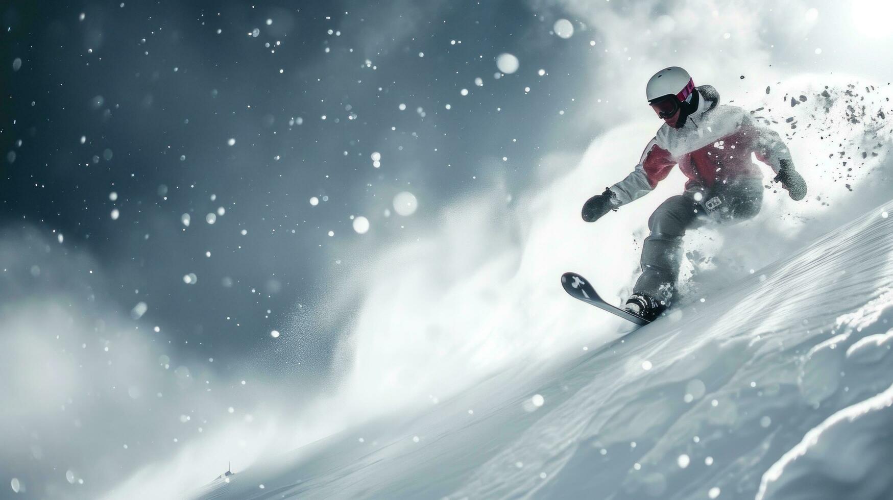 AI generated Snowboarding advertisment background with copy space photo