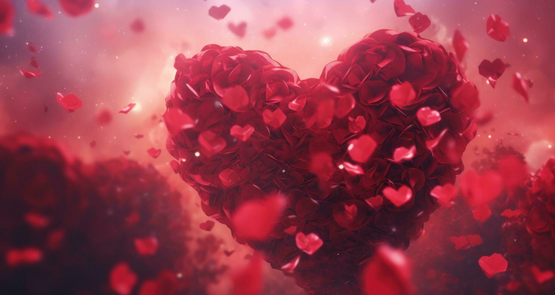 AI generated a heart made of red roses falling over each other photo