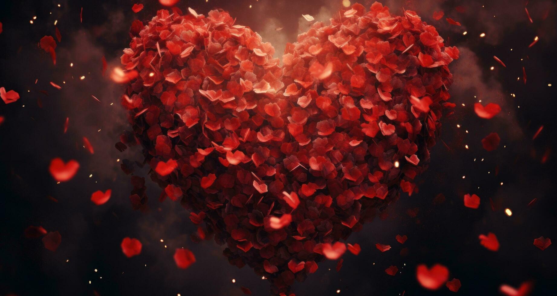 AI generated a heart made of red roses falling over each other photo