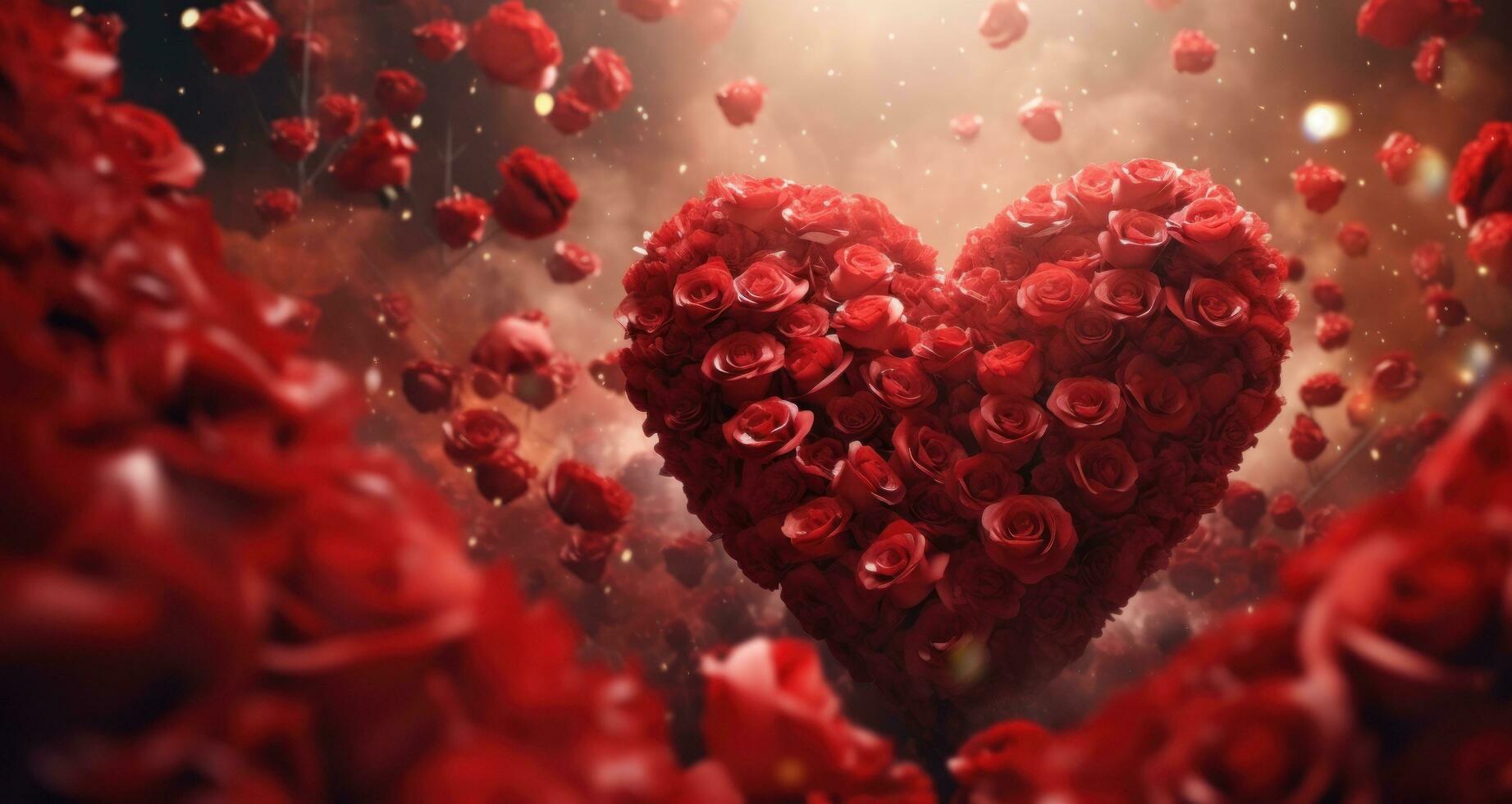 AI generated a heart made of red roses falling over each other photo
