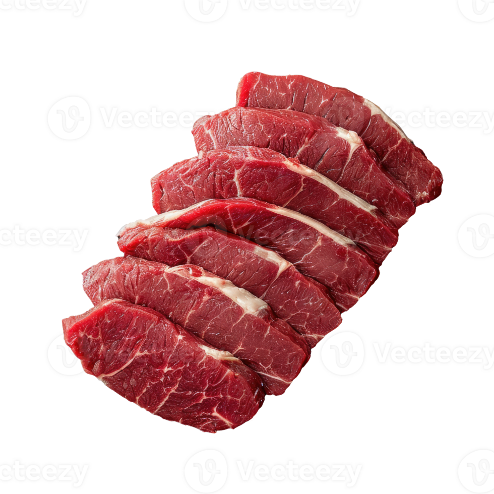 AI generated Raw slices of beef steak on a fork Isolated on white background png