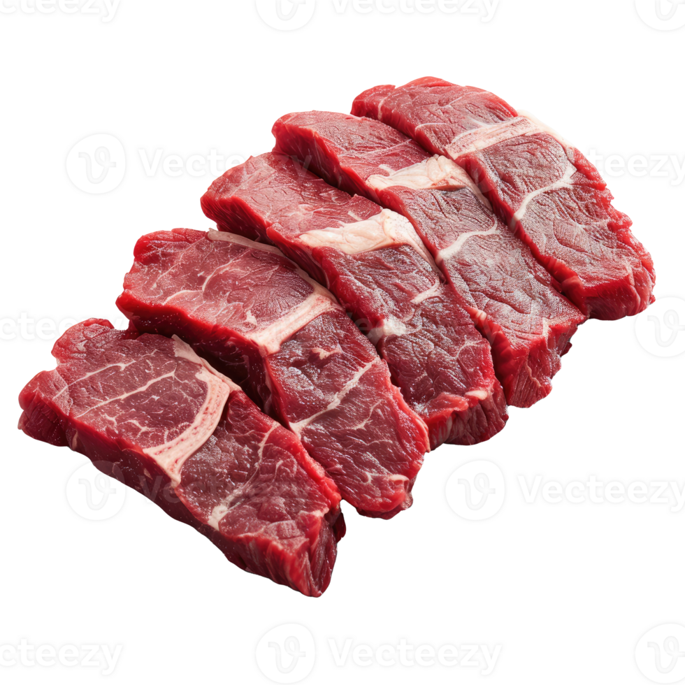 AI generated Raw slices of beef steak on a fork Isolated on white background png