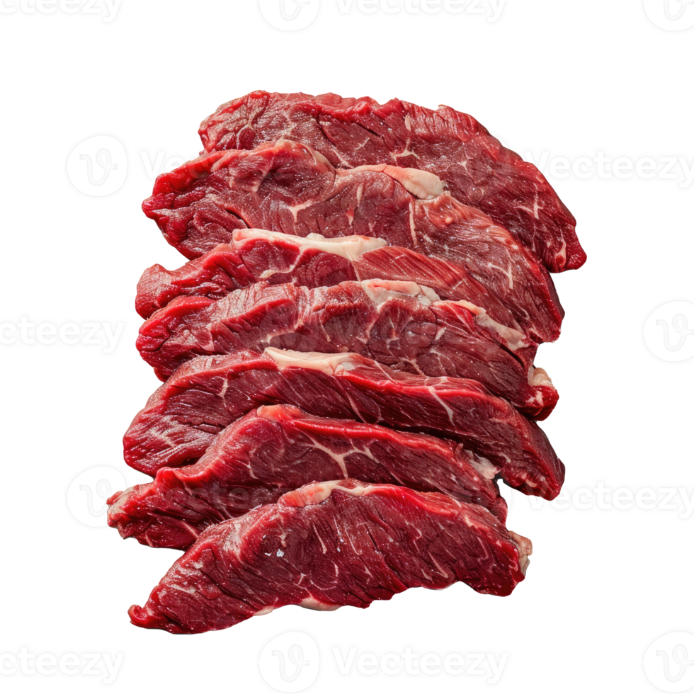 AI generated Raw slices of beef steak on a fork Isolated on white background png