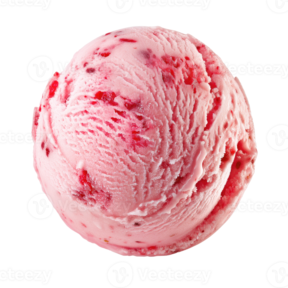 AI generated Strawberries ice cream ball Isolated on white background png