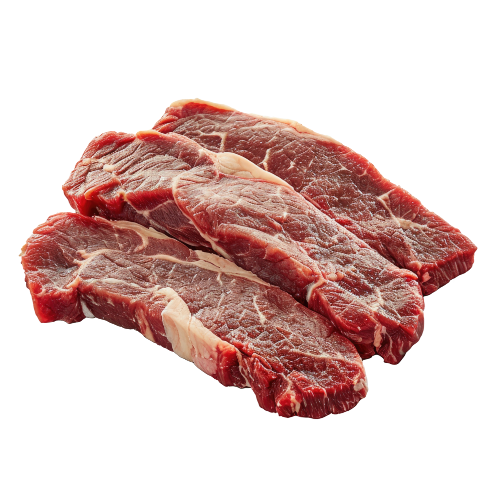 AI generated Raw slices of beef steak on a fork Isolated on white background png