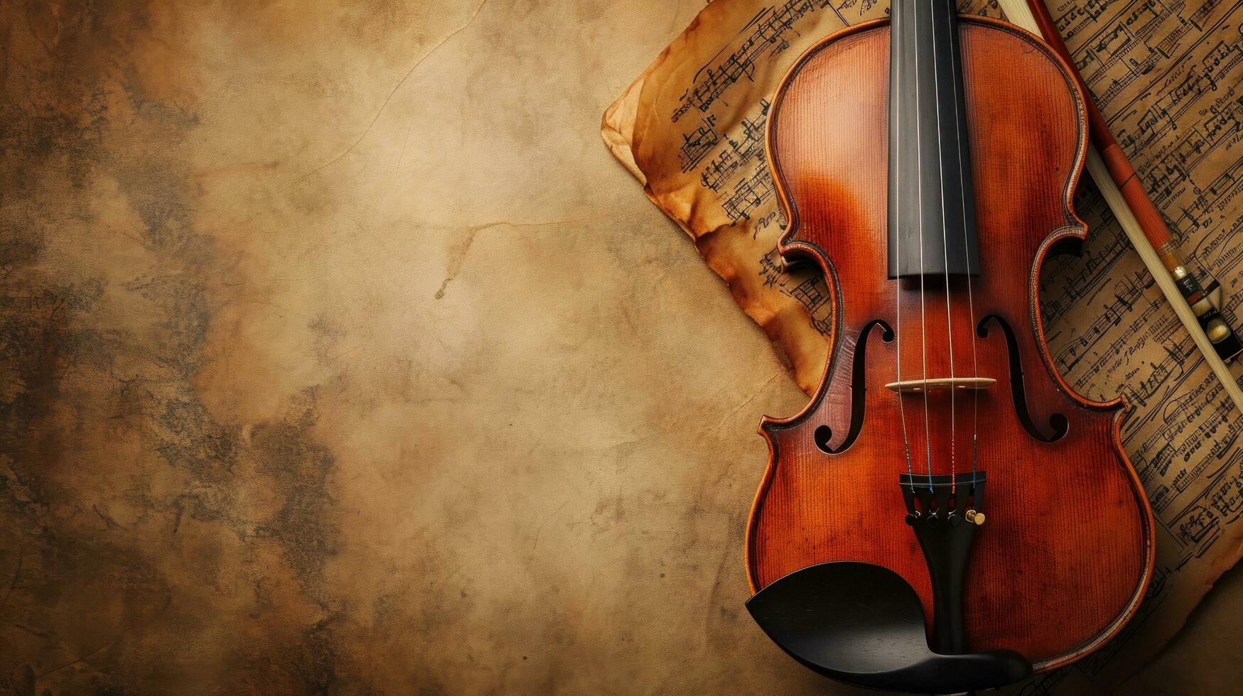 AI generated Violin Concert advertisment background with copy space photo