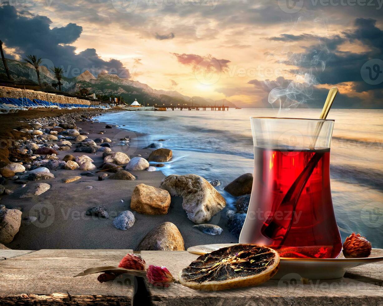 Turkish tea and sea photo