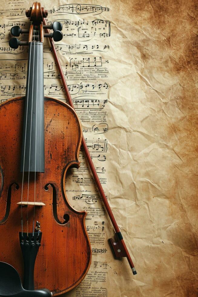 AI generated Violin Concert advertisment background with copy space photo