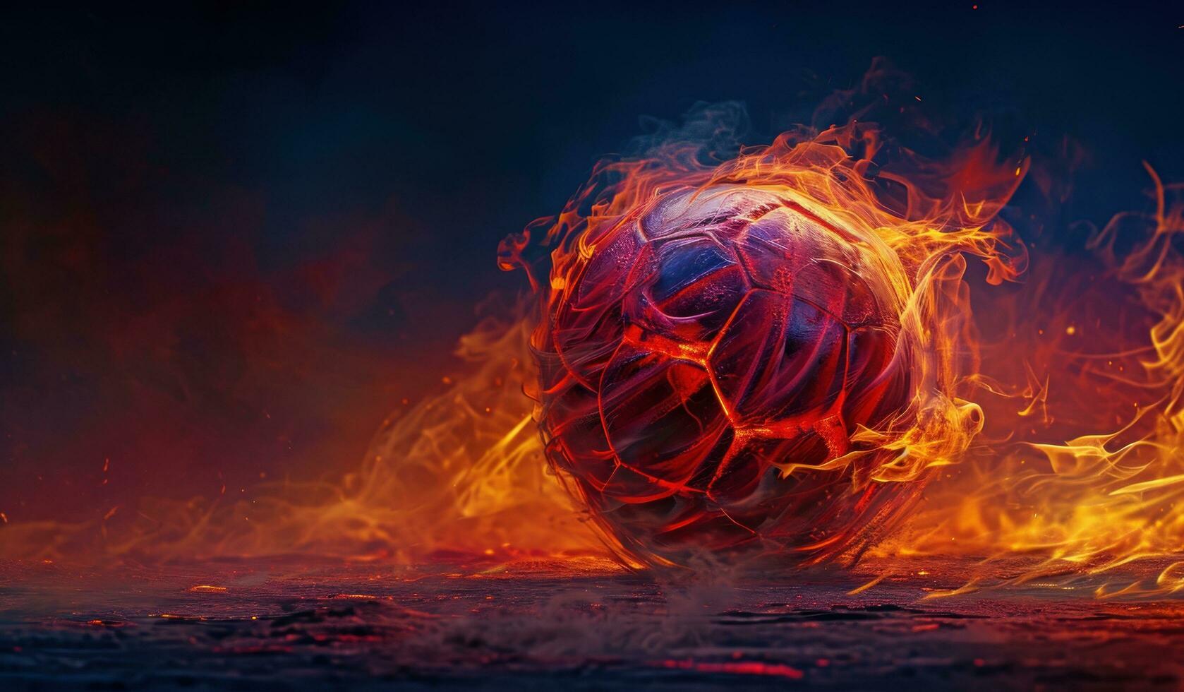 AI generated a soccer ball being blown by fire photo