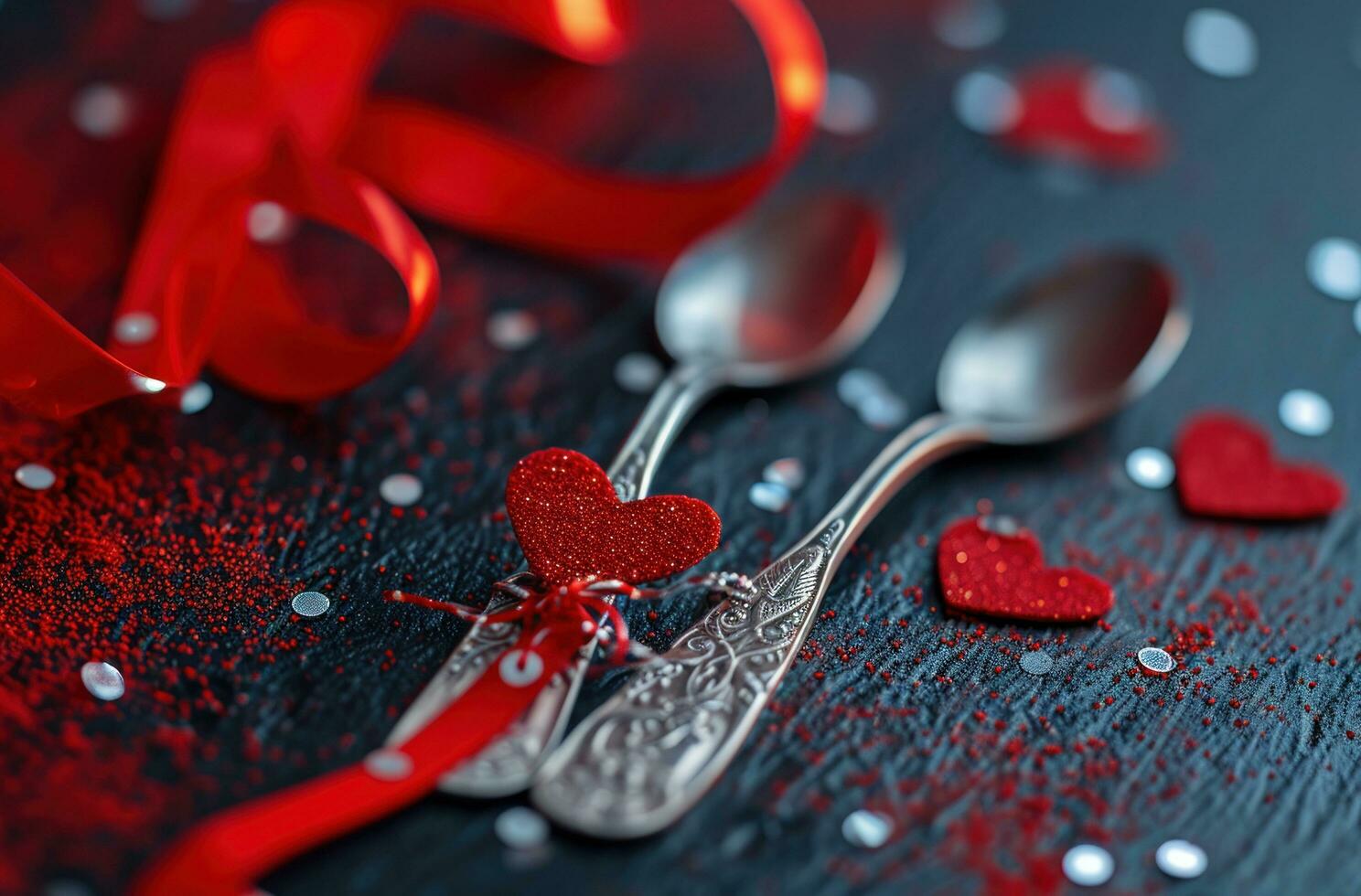 AI generated a silver spoon and fork are next to a red ribbon photo