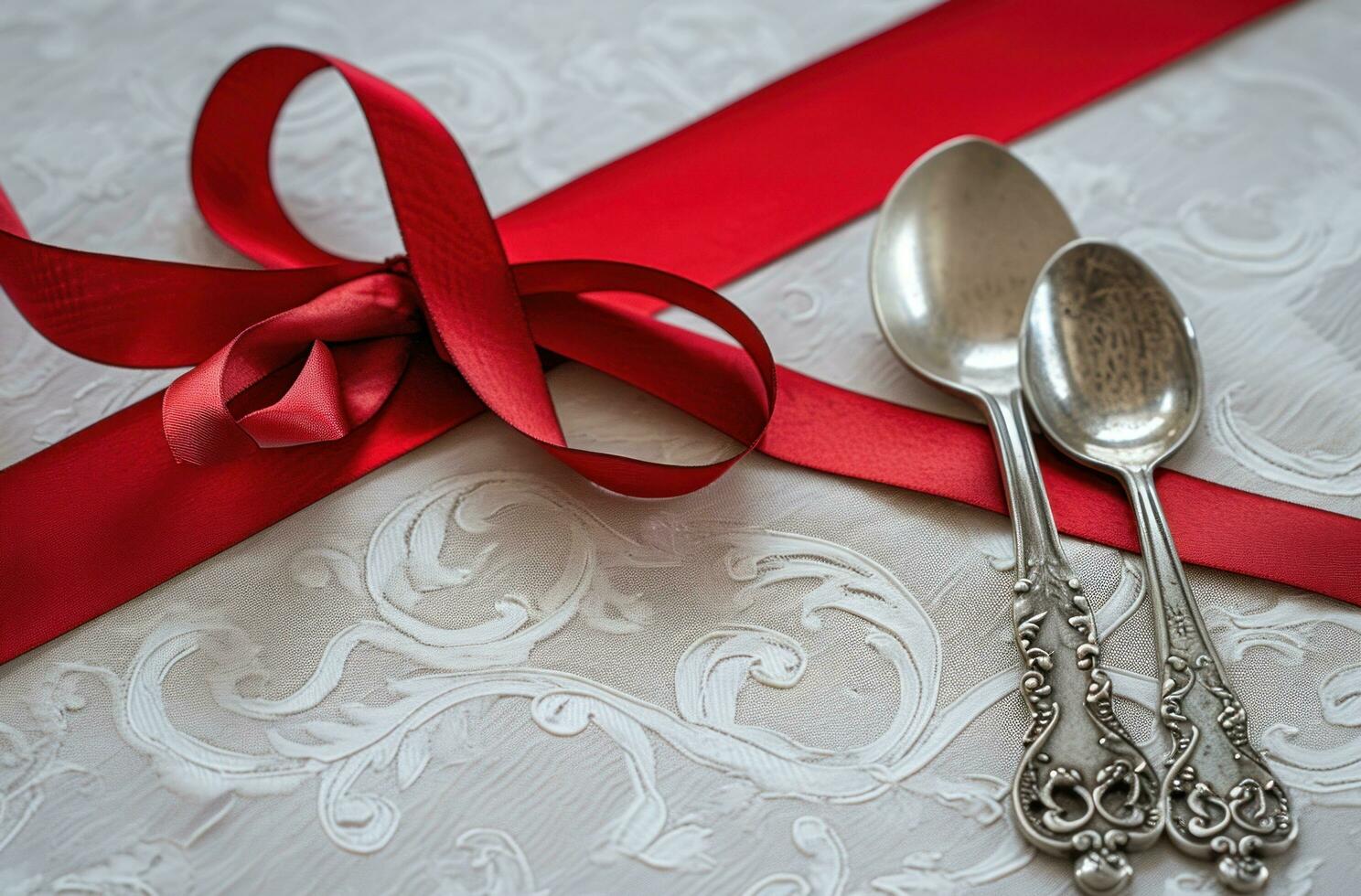 AI generated a silver spoon and fork are next to a red ribbon photo